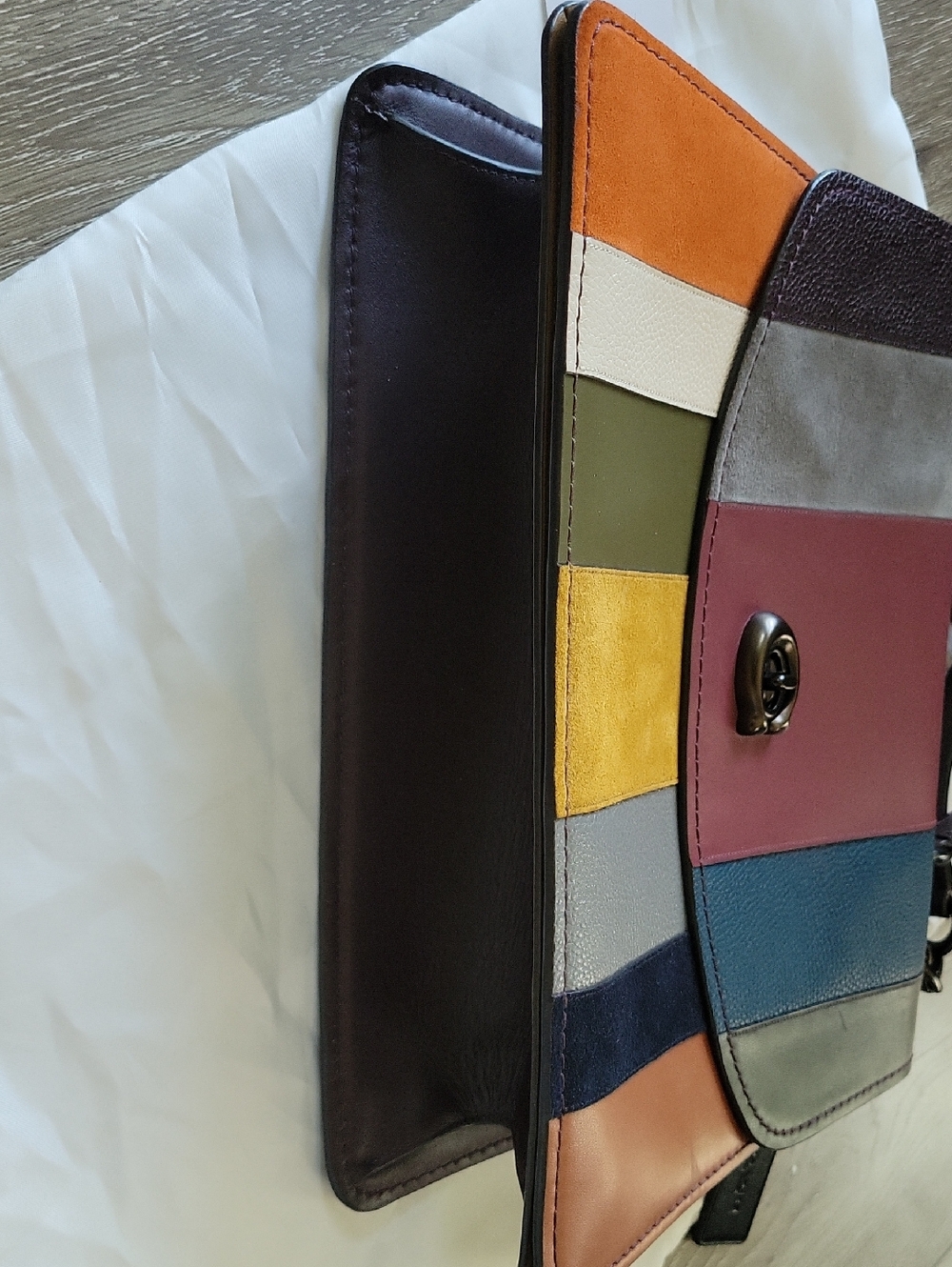 Coach Parker Top Handle 32 w/Patchwork Stripes Suede & Leather - Picture 10 of 16